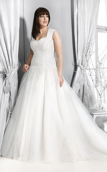 Ball Gown with Lace Bodice Strapped Wedding Dress