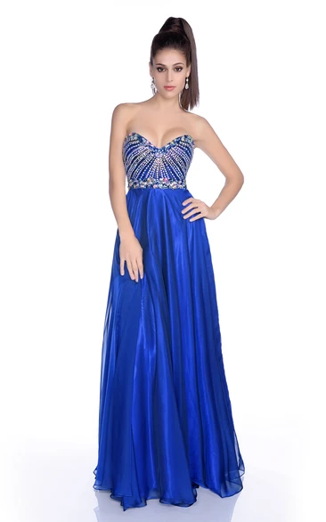 Chiffon A-Line Prom Dress with Shining Bodice and Jeweled Band