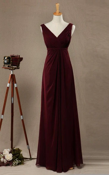 Burgundy V-neck Bridesmaid Dress with Elegant Design