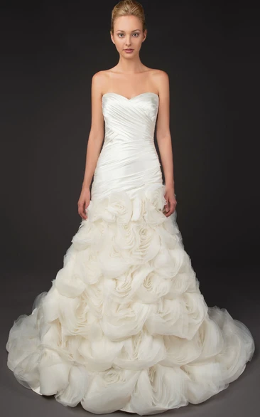 Floral Satin Wedding Dress Sleeveless Sweetheart