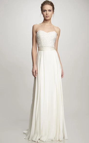 Beaded Chiffon Wedding Dress with Sweetheart Neckline and Brush Train