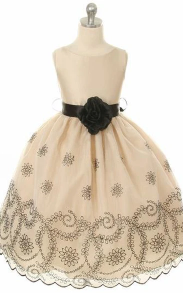 Organza Flower Girl Dress with Embroidered Floral Beading and Sash