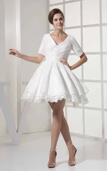 V-Neck Mini Prom Dress with Criss-Cross Straps and Appliques