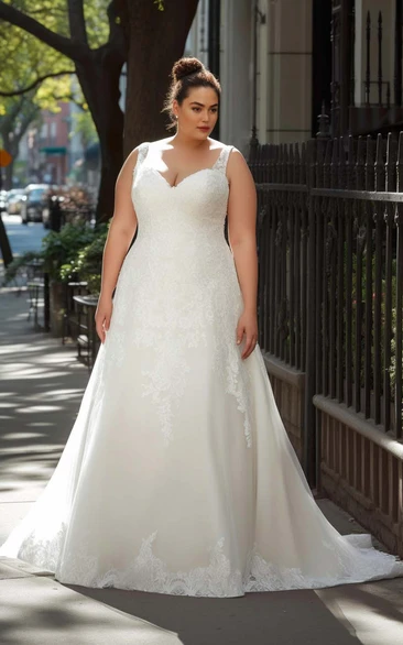 A-Line Plus Size Chiffon Lace Wedding Dress 2024 Bohemian Sweep Train