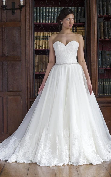 Jeweled Sweetheart Lace Ball Gown Wedding Dress Unique Bridal Gown