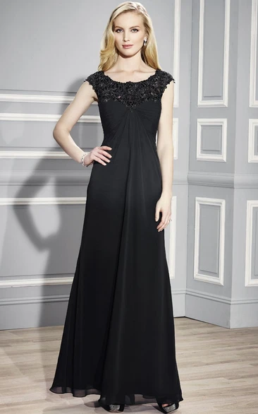 Empire Scoop Floor-Length Chiffon Formal Dress with Cap Sleeves