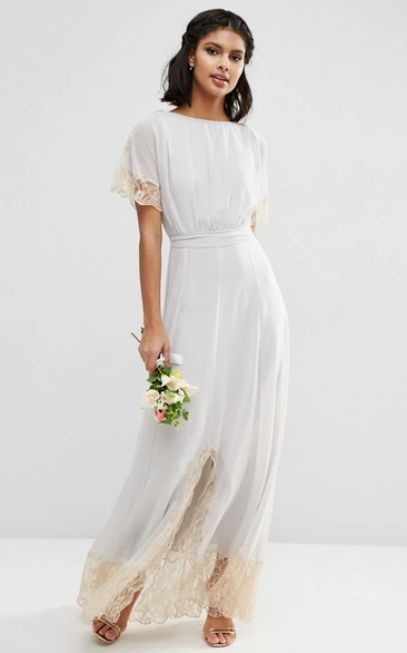 Lace Scoop Neck Chiffon Bridesmaid Dress Ankle-Length