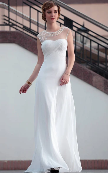 Beaded Keyhole Back Sheath Chiffon Wedding Dress Modern Style