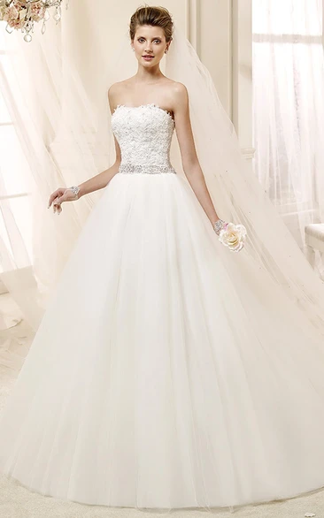 Beaded Belt A-line Wedding Dress with Lace Corset Strapless and Chic