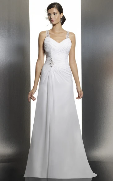 A-Line Strapless Chiffon Wedding Dress with Ruched and Sweep Train