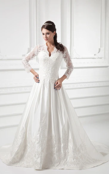 Lace Illusion Sleeve Wedding Dress with Scalloped Neckline