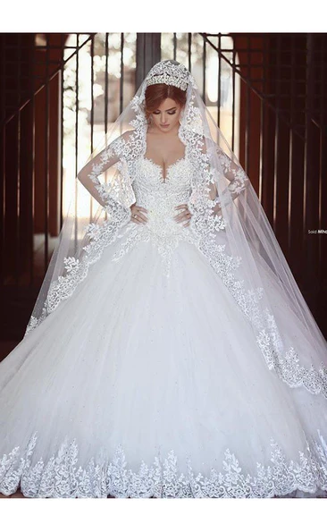 Illusion Ball Gown Wedding Dress with Off-the-shoulder Lace Bodice