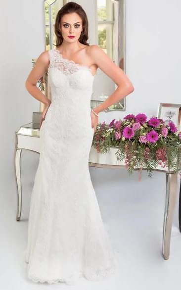 One-Shoulder Sheath Lace Wedding Dress Unique Wedding Dress