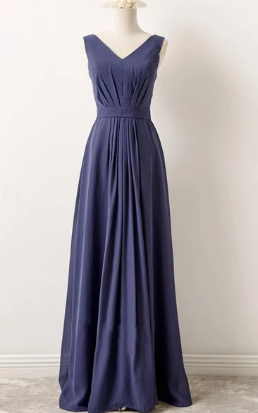 Pleated V-Neck Chiffon Dress Classy and Chic Bridesmaid Gown