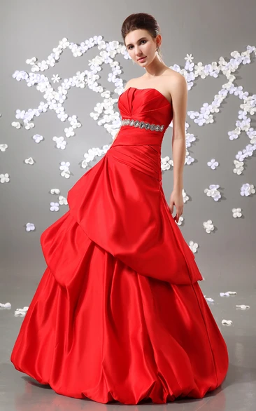 Stunning Strapless Satin Ball Gown Prom Dress with Ruffles Elegant A-Line