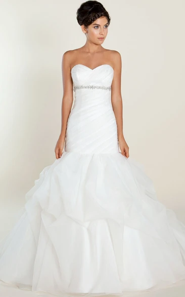 Mermaid Tulle Wedding Dress with Jewels Sweetheart Neckline and Ruffles