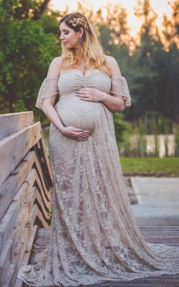 Short Sleeve Maternity Bridesmaid Dress with A-Line Silhouette