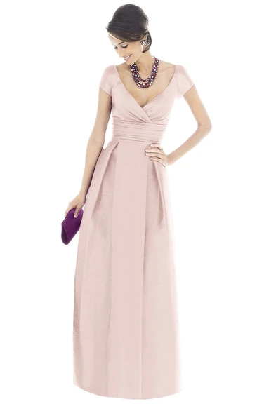 Short Sleeve V-Neck A-Line Bridesmaid Dress with Chic Style