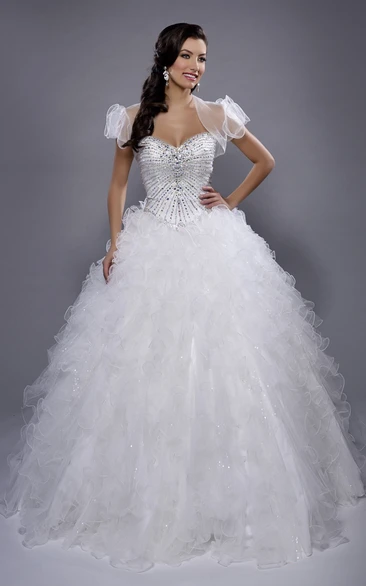 Organza Ball Gown with Illusion Cape and Cascading Ruffles Formal Dress