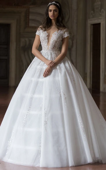 Tulle Applique Ball Gown Wedding Dress Romantic Bridal Gown