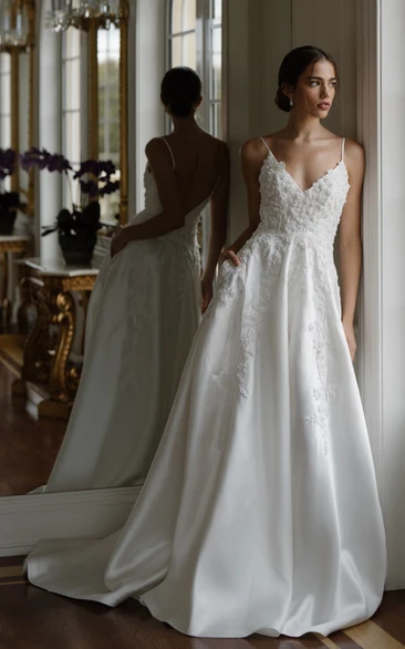 Ethereal Beach Wedding Dress A-Line Satin with Beading and Open Back