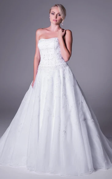 Long Sleeveless Beaded A-Line Wedding Dress Strapless