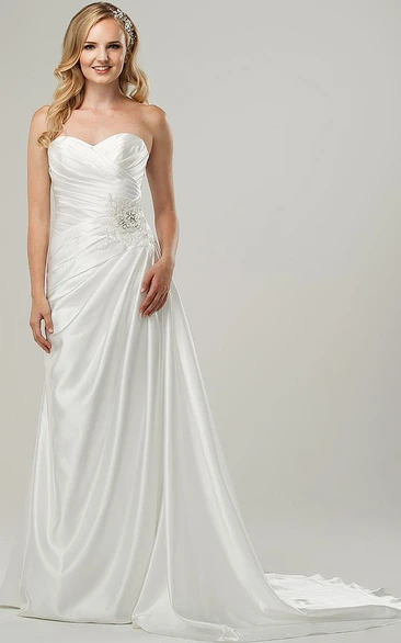 Sweetheart Jeweled Satin Wedding Dress with Criss Cross and Corset Back Sheath Bridal Gown