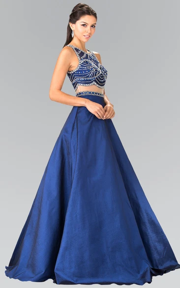 A-Line Satin Illusion Two-Piece Dress With Beading Prom Dress