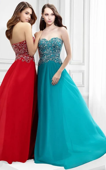 Sweetheart Sleeveless Chiffon Prom Dress with Crystals Modern Prom Dress for Women