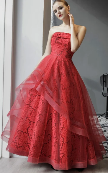 Strapless Lace Ball Gown with Ruching Elegant and Classic