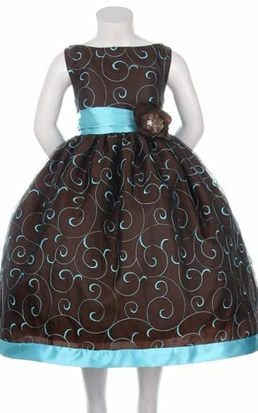 Embroidered Floral Organza & Taffeta Girl Dress Tea-Length Bridesmaid 2024