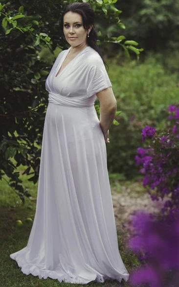 Chiffon Bridesmaid Dress with Poet Sleeves V-Neck