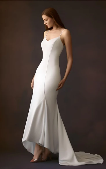 Ethereal Mermaid Satin Wedding Dress Train Vintage Simple Country Garden Floor-length Sleeveless