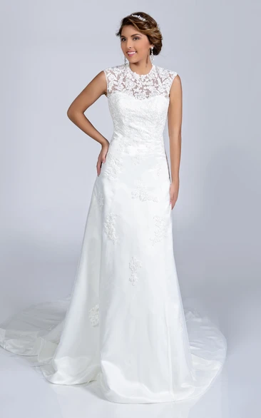 Jewel Neck Lace A-Line Wedding Dress with Illusion Back