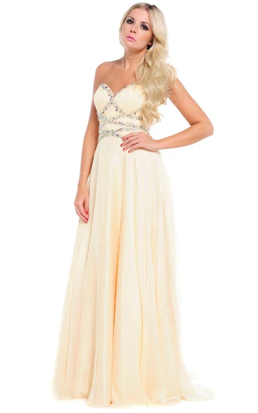 Beaded A-Line Tulle&Satin Prom Dress with Ruching Floor-Length