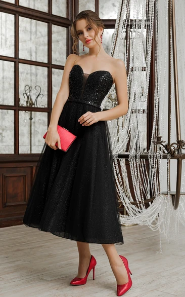 A-Line Tulle Sequins Off-shoulder Modern Prom Dress for Women
