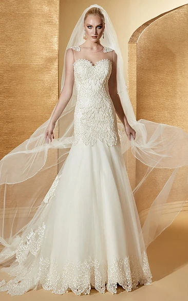 Cap Sleeve Mermaid Lace Bridal Gown with Beautiful Appliques