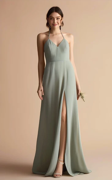 A-Line Chiffon Bridesmaid Dress with Split Front 2024 Sexy Bohemian Floor-length