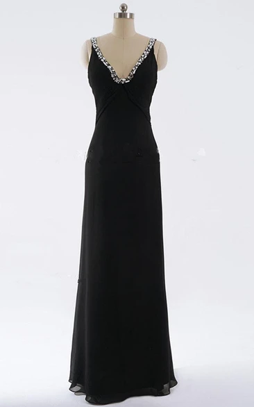 Backless Maxi Bridesmaid Dress with Ruched Bodice and Beading