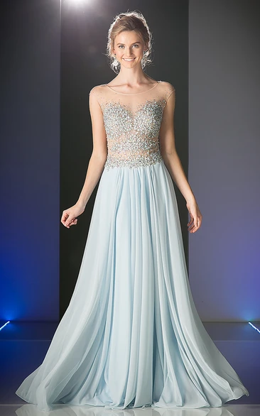 A-Line Chiffon Keyhole Bridesmaid Dress with Beading and Cap Sleeves