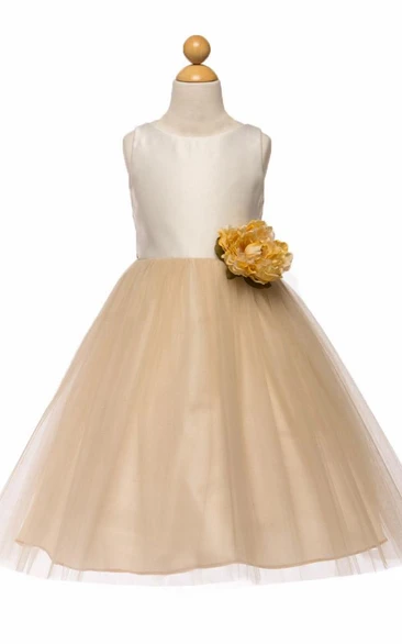 Satin & Tulle Flower Girl Dress Tea-Length with Tiered Design