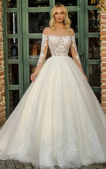 Ball Gown Tulle Wedding Dress with Bateau Neckline Elegant and Classy