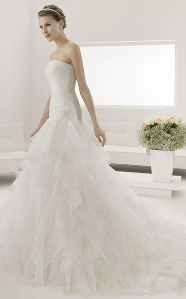 Strapless Mermaid Bridal Dress with Ruched Bodice and Tiered Skirt