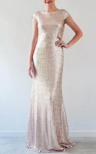 Sequined Cap Sleeve Dress with Low V-Back Classy Formal Dress for Special Occasions