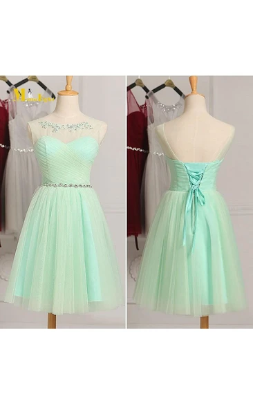 Illusion Sweetheart Ruched Bodice Short Country Formal Dress in A-Line Style