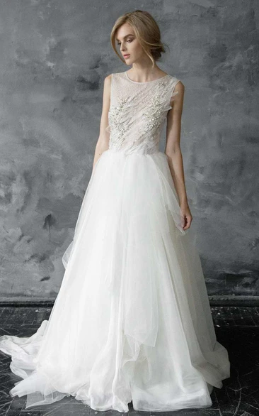 Embroidered Tulle Wedding Dress with Beads & Lace