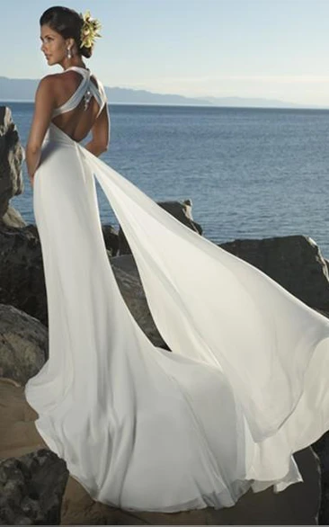 Empire Chiffon Beach Wedding Dress with V-neck