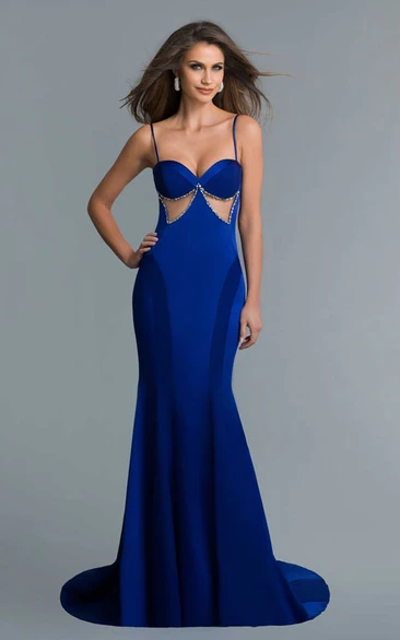 Backless Bow-Adorned Sheath Prom Dress in Jersey Fabric