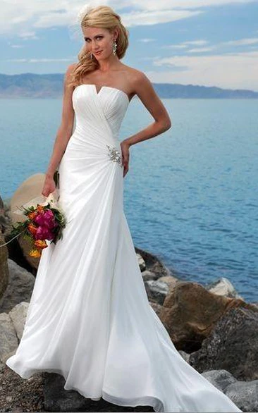 Strapless Sheath Column Chiffon Wedding Dress