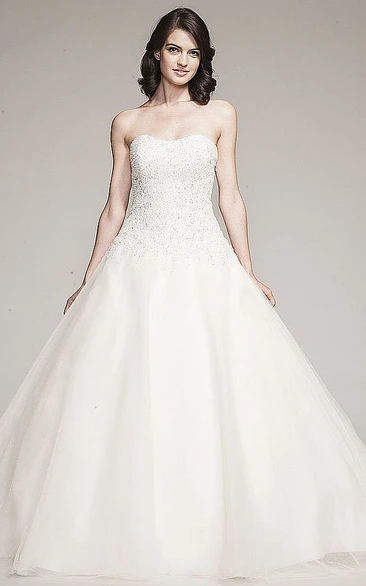 Beaded Tulle Ball Gown Wedding Dress with Strapless Neckline